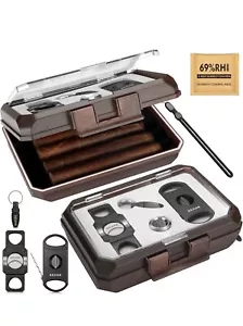 Travel Cigar Humidor Set with Cutters, Puncher, and Hygrometer - Dark - Picture 1 of 10