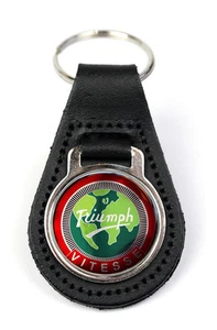 Triumph Vitesse Globe Logo Quality Black Leather Keyring - Foto 1 di 1
