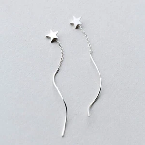 925 Sterling Silver Star Threader Ear Thread Through Line Pendientes A1351 - Imagen 1 de 4