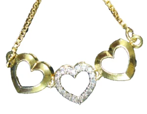 0.36ct Natural Round Diamond 14k BIS Hallmarked Yellow Gold Heart Bracelet - Picture 1 of 13