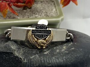Harley Davidson Mens Stainless Steel Bracelet With An 14k Gold Eagle Emblem FM