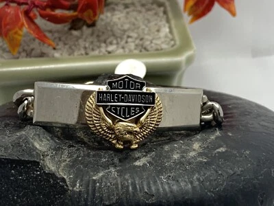 Harley Davidson Mens Stainless Steel Bracelet With An 14k Gold Eagle Emblem FM - Image 1 of 4