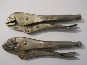 D564 Vintage Petersen Schraubstock Grip 9” gerade und 9” gebogene Backenschlüssel, Menge 2 USA - Bild 1 von 16