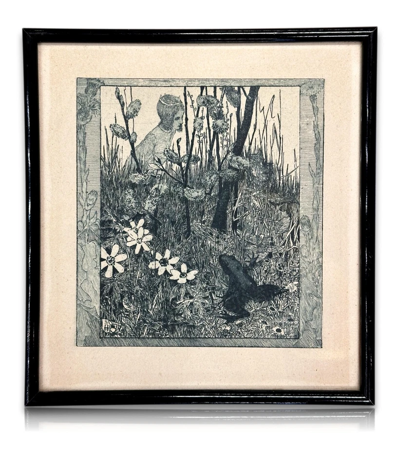 Heinrich Vogeler 1872-1942 - Radierung - Froschbraut - 1899 Jugendstil - gerahmt - Bild 1 von 4