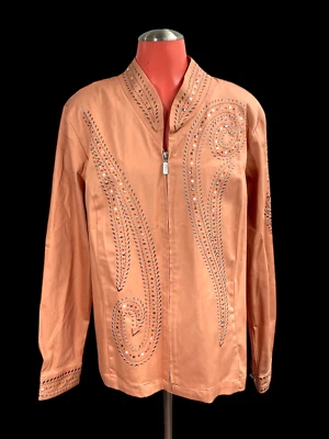 De Colección Bob Mackie Wearable Art Naranja Tachonado Bordado Cremallera Chaqueta L Foto 1 de 4