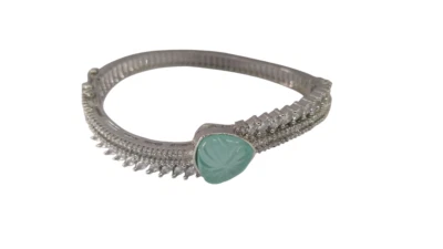 Pulsera Mujer Plateada Joyería India Piedra Azul Cielo Kada Pulsera AD Foto 1 de 4