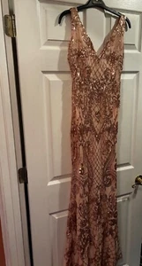 formal evening gown sequence rose gold designer Ricarica Small - Picture 1 of 4