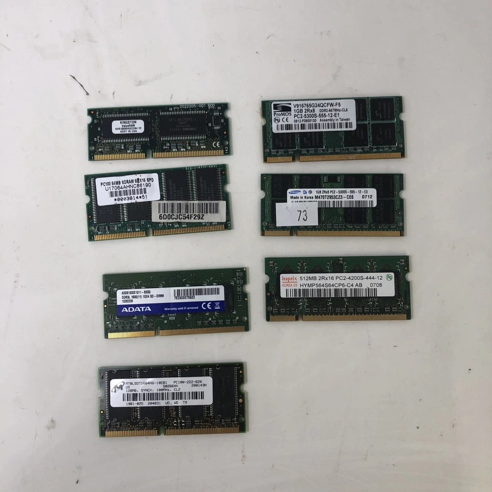 MIXED SAMSUNG HYNIX ADATA RAM LAPTOP 64MB-1GB 7 STICKS - USED - Image 1 of 2
