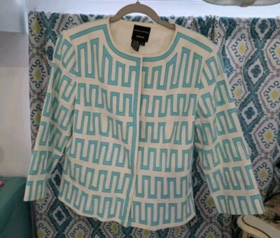 Jaqueta Doncaster tamanho 8 feminina mistura de linho branco azul bordado blazer forrado - Imagem 1 de 4