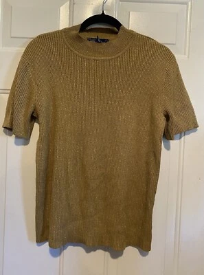 Suéter estilo Susan Graver para mujer grande dorado metálico cuello falso manga corta Foto 1 de 4