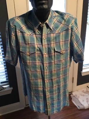 Lucky Brand 100% Linen Western Pearl Snap Shirt Classic Fit Blue Plaid Size XL - Image 1 of 4