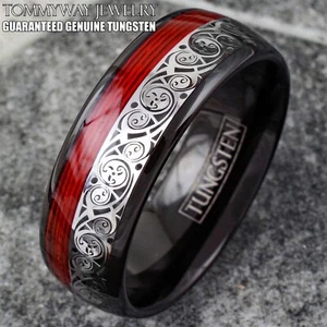 Engranajes de relojería de carburo de tungsteno negro para hombre y anillo de banda de boda de alambre rojo - Imagen 1 de 11