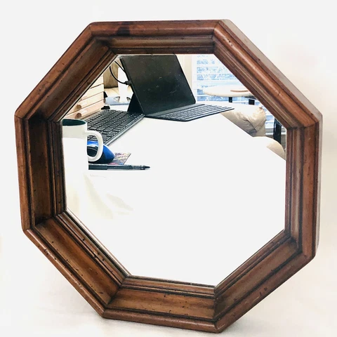 Vintage Wood Framed Octagonal Wall Accent Mirror 12 x 12 x 2 in Cover