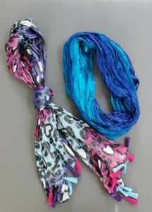 Justice Girls Fashion Scarves Lot Of 2 blue, heart, animal print EUC - Picture 1 of 4
