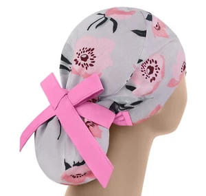 Scrub hats, nurse scrub cap, womens surgical hat, ponytail scrub cap flower - Picture 1 of 3