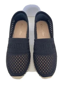 Christian DIOR Black Canvas Embroidered Espadrilles 38.5. Retail $850. BNIB - Picture 1 of 7