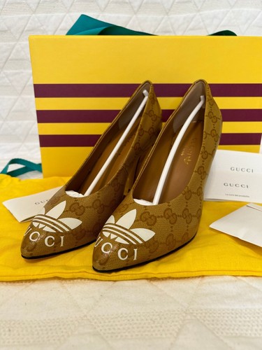 Scarpe con tacco Gucci x Adidas Crystal Original GG Canvas logo trifoglio US 7
