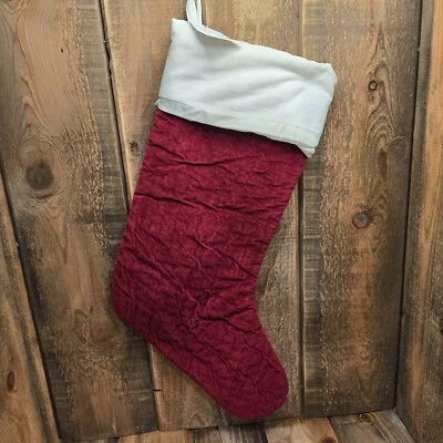 POTTERY BARN CHRISTMAS STOCKING CHANNEL QUILTED VELVET ~ LARGE 24" ~ RED Foto 1 de 4