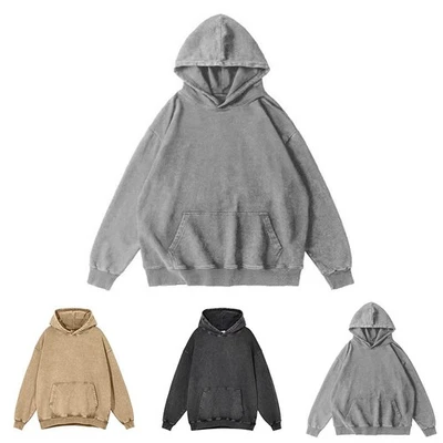 Retro Washed Hoodie Men Unisex Loose Fit Distressed Everyday Sweatshirt - Image 1 of 4