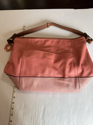 Bolsa de ombro Isaac Mizrahi couro salmão/rosa bolsa tote bolsos internos externos - Imagem 1 de 4