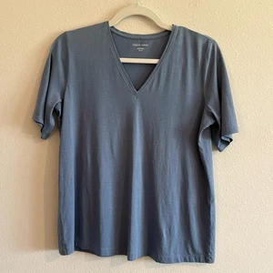 Neu mit Etikett Eileen Fisher Damen-T-Shirt Bio-Baumwolle Slubby Jersey V-Ausschnitt XS blau - Bild 1 von 6