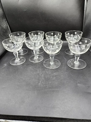 Vtg  Possible Kusak Canadian Star Cut Glass 3 1/4 Inch Stem Ware Set Of 8 2-3 Oz - Image 1 of 4
