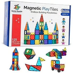 Magnetic Tiles 125pcs + 4 Figures, Magnetic Tiles for Kids, Toy for 3 4 5 6 7  - Picture 1 of 8