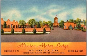 Salt Lake City, Utah Postkarte MISSION MOTOR LODGE Highway 91 Roadside Linen 1950 - Bild 1 von 2