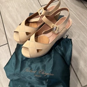 Robert Clergerie Paris Sand Nubuck Coquille Leather Platform Sandal Size 9 - Picture 1 of 18