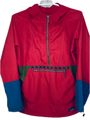 Vtg LLBean 1/4 Zip Wind Parka Mens XL Red Green Blue Hooded Kangaroo Pouch USA - Image 1 of 4