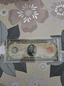 1914 (B-New York) $5.00 FRN Fine (Red Seal) - Picture 1 of 2
