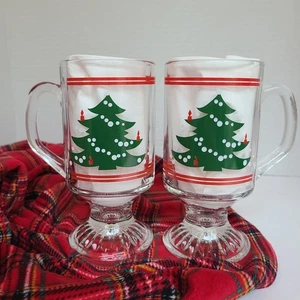 2 tazas de café irlandesas de vidrio con patas Waechtersbach con árbol de Navidad pintado  - Imagen 1 de 13