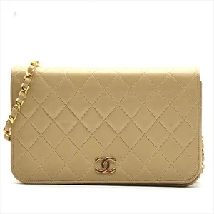 CHANEL Matelasse Quilted Lambskin CC Coco Mark Chain Shoulder Bag Beige - Picture 1 of 10