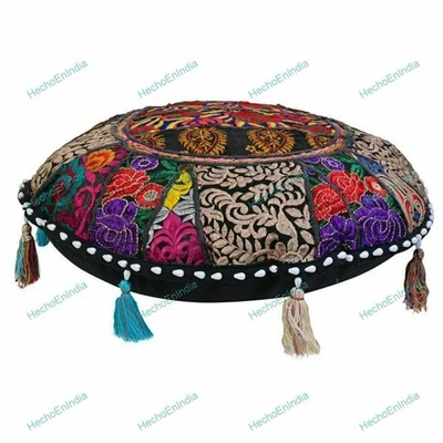 Patchwork Indian Handmade Floor Cushion Round Cover Pillow Meditation Decor - Image 1 of 4