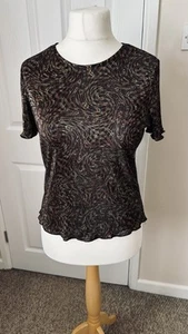Happit Size 14 Short Sleeve Lightweight Blouse Brown Gold Mix Shiny Look - Picture 1 of 4