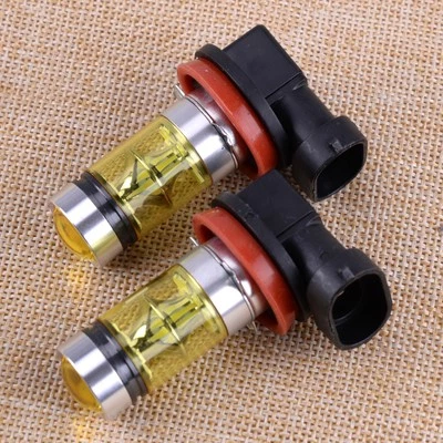 2X H11 100W LED 4300K Yellow Samsung 2323 Projector Fog Driving Light Bulbs - Image 1 of 4