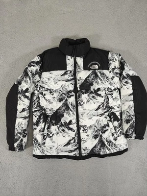 The North Face LHOTSE Jacket Mens Medium Black White Mountain Print Puffer Zip - Image 1 of 4