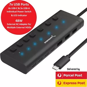 Sabrent 7 Port USB-C USB-A 48W Powered Data Hub External HDD Mac iMac PC Surface - Picture 1 of 8