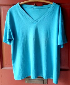 Vintage 1990's Aqua Short Sleeve V-Neck Pullover Size Seems Large (a) - Picture 1 of 3