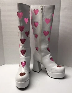 Puppen Kill Sugar Thrillz Größe 11M Retro Romantik Herz Stiefel weiß rosa - Bild 1 von 13