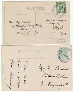 1906/12 DEVON x 2 STOKE IN TEIGNHEAD TEIGNMOUTH VIOLET & BLACK RUBBER POSTMARKS - Picture 1 of 3