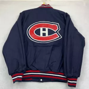 Vintage Montreal Canadiens Varsity Jacket Men M Navy Blue JH Design Reversible - Picture 1 of 9