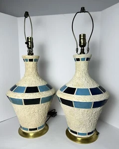GROSSES Vintage Paar 27" Plasto Mfg Co Mid Century moderne Tischlampe handbemalt SELTEN - Bild 1 von 14