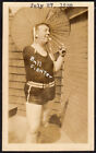 One-Arm "Bull Fighter" Chubby Straw Beach Hat Amputee Man ~1935 Vintage Photo