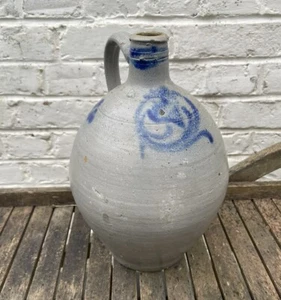 Antique French Earthenware Jug Crock gray Blue Brandy Wine Alsace 14” Stoneware - Picture 1 of 21