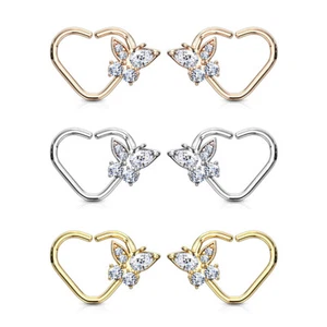 1 -Butterfly Set Heart Ear Cartilage Daith Hoop Left Right Ear Body Jewelry C280 - Picture 1 of 10