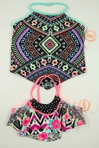 Wonder Nation Girls Lot 2 Black Multi Color Swimwear Swimsuit Tops XS 4-5 NEW - Picture 1 of 7