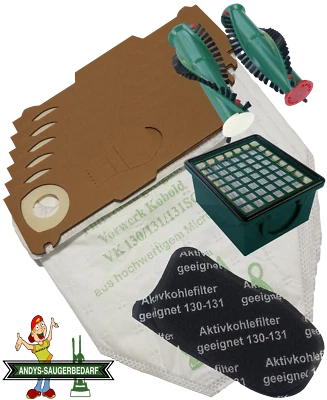 MARKENLOS 6 Staubsaugerbeutel Vlies geeignet Vorwerk Kobold VK 130 131 + Filter + Bürsten