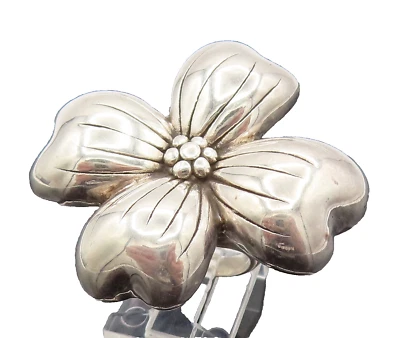 925 Sterling Silver  Vintage Four Petal Flower Statement Ring Sz 7.25  RG26175 - Image 1 of 4