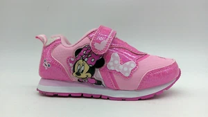 Disney Minnie Mouse Pink Glitter Athletic Shoes Little Girls 10 Easy On No Laces - Picture 1 of 10